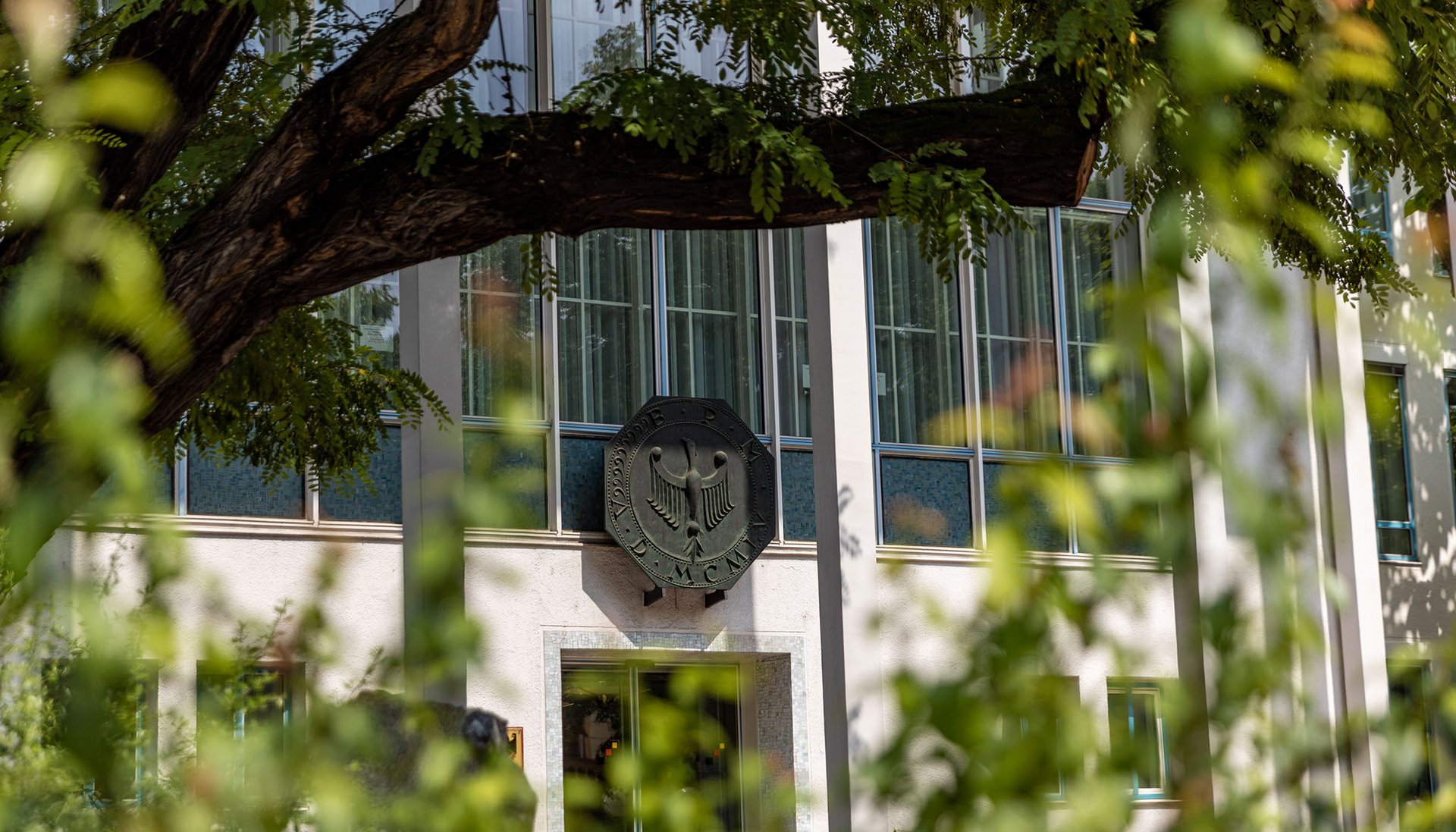Das Foto zeigt den Blick auf den Haupteingang des Bundesrechnungshofes in Bonn.