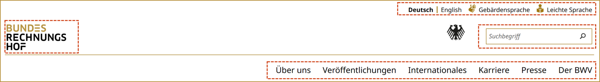 Der obere Bereich der Internetseite des Bundesrechnungshofes