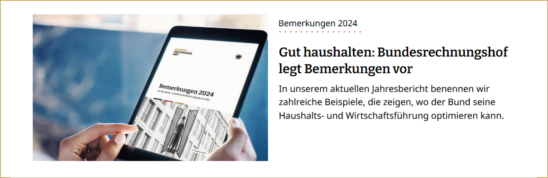 Berichte auf der Startseite der Webseite des Bundesrechnungshofes