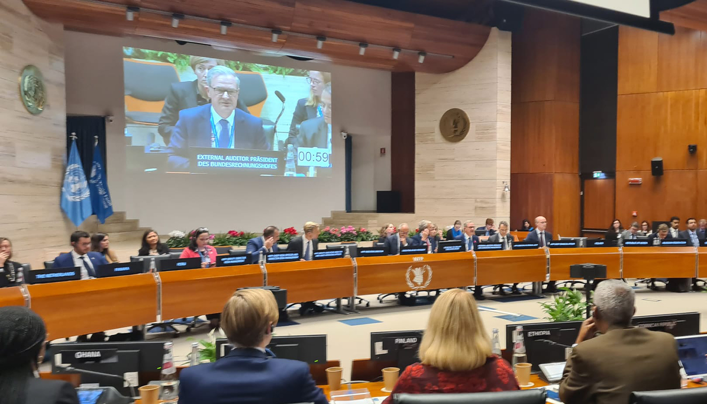 WFP Rom 2024 Scheller Kay Scheller, President of the Bundesrechnungshof, during the presentation of the ‘Summary Field Report’ to the WFP Executive Board in Rome.